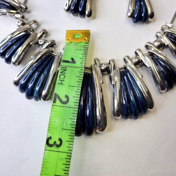 Blue Bib Statement Necklace With Earrings - Picture 9 of 15